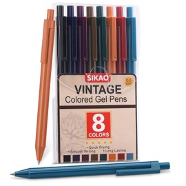 Sikao Colored Gel Pens For Journaling, 8 Vintage Colors Journal Pens, Bible Pens No Bleed Through, Retractable Colorful Gel Pens, Fine Point 0.7mm Quick Dry Smooth Writing, Office School Supplies