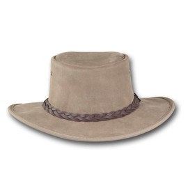 Barmah Hats Foldaway Bronco Leather Hat - Item 1060 (Large, Driftwood)
