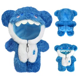 17cm Doll Clothes, Plush Shark Outfit and Clothes Accessories for 6.7 Inches Doll Clothes, Hooded One-Piece Suit with Zipper, Fluffy Blue Dress Up Clothes for Dolls (No Doll)