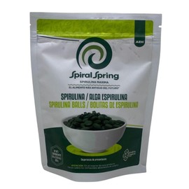 Spiral Spring Bolitas de Espirulina Orgánica 100% Natural, Bolsa con 250 Gramos, Alga Espirulina Máxima Certificada, Kosher, Libre de Gluten, sin Conservadores ni Colorantes.