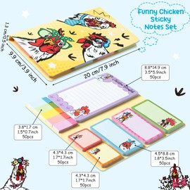 Jsoreggee Sticky Notes Set,Cute Pattern Dotted Line Sticky Notes Set Inspirational Self-Adhesive Memo Pad Notebooks Creatives Teacher Appreciation Gifts for Office School Classroom（Funny Chicken
