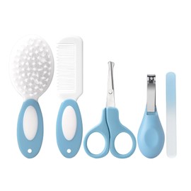 Baby Grooming Kit,Baby Health Care Kit,Baby Brush Soft Bristles 5 pcs Baby Nail Kit Nursery Care Kit Baby Hair Brush Hair Comb Nail Kit Safety Cutter Nail Clipper Set Blue