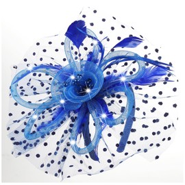 AGITATESAND LED Light up Fascinator Hats Kentucky Fascinator Derby Flower Headband Feather Mesh Tea Party Wedding Hair Clip for Women Royal Blue