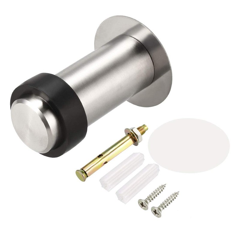 sourcing map Door Stopper Cylindrical Floor Mount Stop Brushed Stainless