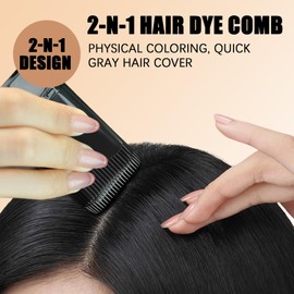 Instant Black Hair Dye Comb - Waterproof Hair Colour Stick for Silver Tresses Coverage - Portable Root Concealer for Women & Men - 2 in 1 Color Dye Comb Applicator (Black)