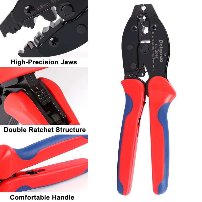 Delgada Spark Plug Wire Crimper Pliers, Ratchet Spark Plug Crimping