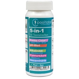 5-in-1 Test Strips Free Chlorine Bromine pH Value Alkalinity Cyanic Acid Total Hardness For Quick and Easy Determination of the Most Important Parameters of Pool Water Care Pool Spa Whirlpool