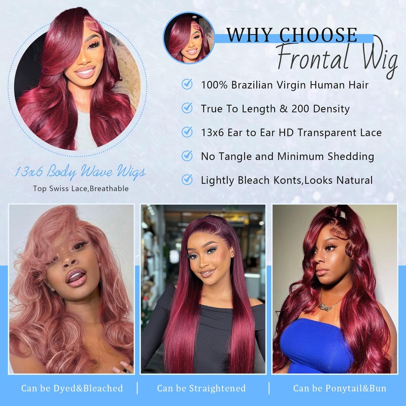 Afribye 13x6 Burgundy Body Wave Lace Front Wigs Human Hair