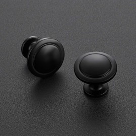 Ravinte 30 Pack 1-1/4 inch Matte Black Zinc Euro-Style Cabinet Knobs, Drawer Pulls & Door Handles