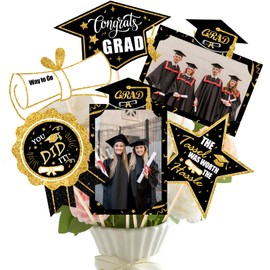 Graduation Decorations 30 Pack Congrats Grad Table Centerpiece Black and Gold Graduation Photo Centerpieces Sticks for Table Graduation Party Supplies