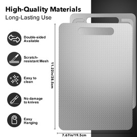 Laokiiy Titanium Cutting Board -100% Pure Titanium Cutting Boards For Kitche,Easy to clean, Double-sided food-grade Cutting Board camping For Meats, Fruits And Vegetables 12 * 8IN
