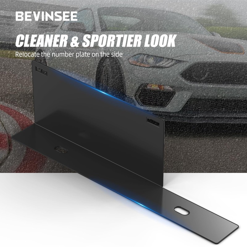 Bevinsee No-Drill Front Bumper License Plate Relocator Bracket Compatible with