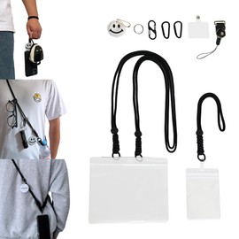 INNEWSHOMI Anti-Theft Phone Lanyard with Waterproof Bag Adjustable Universal Crossbody Strap for Phones Hands-Free Clip Travel Essential (Black)