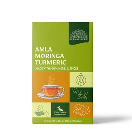 Amla Moringa Turmeric Tea Bags | Herbal Caffeine-Free Blend | Natural Golden & Green Infusion | 60g (2g-30 Pyramid Tea bags)