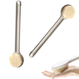 Lovgrin Cepillo de baño con cerdas, Cepillo para espalda de ducha con mango largo, para spa o ducha relajante con cerdas naturales para masaje y exfoliación de la piel, Cepillo De Baño Para Mujeres Y Hombres (Gris)