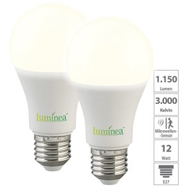 Luminea E27 LED Economy Bulbs: Set of 2 LED Bulbs with Radar Sensor, E27, 12 Watt, 1150 Lumens, F, 3000 K (Energy Efficient LED Bulbs)