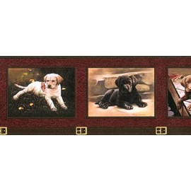 Red Framed Lab Labrador Retriever Puppy Photos Wallpaper Border GQ156