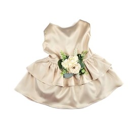 House of Furbaby Wedding Flower Dog Dress | The Rustica | Dog Wedding Dress | Satin Dog Dress (Light Beige, 3XLarge- (35-48 lbs))