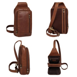 piké Crossover Bag Genuine Leather Men's Belt Bag Made of Cowhide Leather, Bum Bag with Card Compartment, Crossbody Bag, Waist Bag 2 Main Compartments, Padded Back, 022099, brown, Unit size
