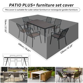 PATIO PLUS Garden Furniture Covers, Rectangular, Furniture set Cover, Outdoor table Cover,Waterproof, Windproof, Anti-UV,180x120x70cm Green