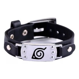 Universo en Linea Pulsera Brazalete Aldea Hoja Konoha Naruto Cuero Unisex Diámetro 5 Cm Largo 24 Cm