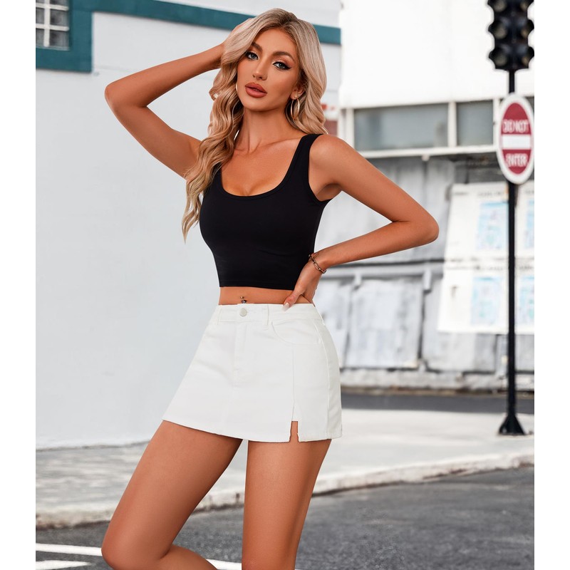 ETOSELL Women's Denim Skorts Skirts Mini Side Slit Skirt High