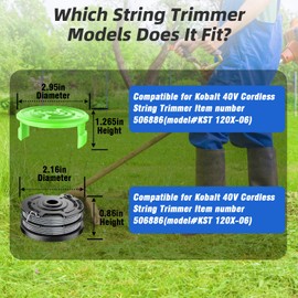 6 PCS Weed Eater String Compatible with Kobalt 40V Cordless String Trimmer KST 120X, KST 120X-06, 0.065-Inch Dual Replacement Trimmer Spools and Spool Cap Cover, 6 Spools and 1 Cap