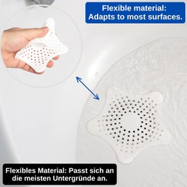 Universal Drain Strainer 2 Pack White TPR 15.5 x 13.5 cm with 5 Suction Cups for a Firm Hold for Drains up to 90 mm Diameter Drain Strainer Sink Hair Strainer Sink Bath Filter Hair Catcher Shower