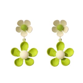Anmpab Spray Painted Five Petal Flower Stud Earrings for Women Pearl Daisy Flower Dangle Earrings Spring Jewelry (Green)