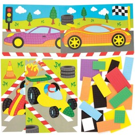 Baker Ross FE612 Racing Car Mosaic Picture Kits - Pack of 4, Mosaic Tiles Arts and Crafts, Mosaic Kits for Children, Creative Activities for Kids