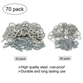 EesTeck 70 Pack D-Ring Steel Picture Hangers Heavy Duty with Screws Picture Frames Double Holes Clasp Picture Hang Solutions, for Hanging Clock Paintings Artwork Picture Frame Hook Photos Mirrors