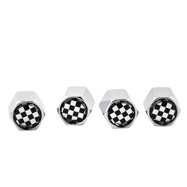 XDG 4Pcs Valve Stem Caps Fashion Black & White Checkered Design Car Tire Zinc Alloy Chrome with Rubber Ring for Mini Coopers R50 R51 R52 R53 R55 R56 R57 R58 R59 R60 R61 F55 F56 Styling Decoration