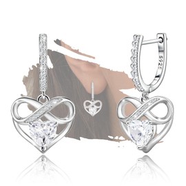 Infinity Heart Earrings for Women - Sterling Silver Heart-Shaped Dangle Hoop Earrings Hypoallergenic Cubic Zirconia Love Heart Infinite Hoop Charms Earring Dainty Sparkle Jewelry Gift for Her Wife Mom