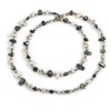 Avalaya Statement Long Grey/Off White Shell Nugget and Transparent Glass
