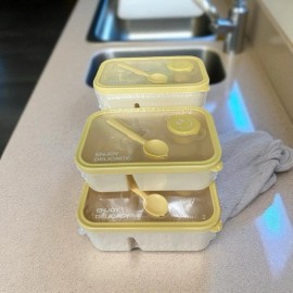 Unbranded Lot of 3 Bento Lunch Boxes Dbl & Sgl Layer Microwave Safe BPA Free Leak Proof