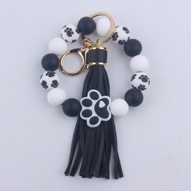 Claw Silicone Beaded Bracelet Wrist Keychain, PU Leather Tassel Bangle Car Keychain for Women,Key Ring Wristlet Key Chains