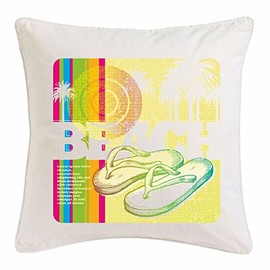cushion cover pillowcase pillowslip 40x40cm "Bech FLIP FLOP BEACH SURFING SURFBOARD LONGBOARD SURFING WAVES BEGINNER SHOP" Microfiber in White