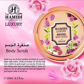 Hamidi Luxury Oud Rose Body Scrub For Women 250ML (8.4 OZ) Exfoliating Body Scrub For Soft And Smooth Skin, Made With Naturally Derived Ingredients For Gentle, Effective And Radiant Skin Care
