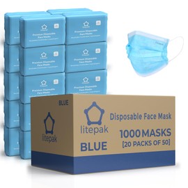 Disposable Face Masks - 1,000 PCS - for Home & Office - Breathable & Comfortable Filter (50 Count (Pack of 20), Blue)