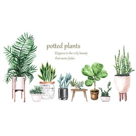 BuerHomie Wall Decor, Watercolor Potted Plants Wall Stickers, Wall Decal for Living Room, Bedroom, Kitchen, Wall Art for Adults, Boys, Girls