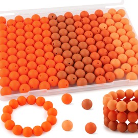 Kovict 150Pcs Silicone Beads 15mm Mix Color, Bulk Silicone Beads for Keychain Making, 15mm Silicone Beads for Pens and Bracelet Making(Orange)
