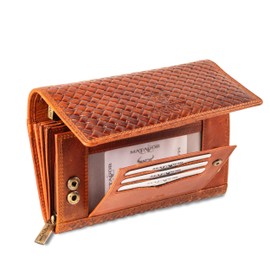 MATADOR Prag Women's Large Leather Wallet with Elegant Gift Packaging Luxury RFID Purse Women's Large Purse Many Compartments Elegant Women's Leather Wallet Large Large, Braided Brown, Classic