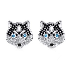 Ginger Lyne Collection Siberian Husky Puppy Lover Gifts for Women Sterling Silver Stud Earrings Cubic Zirconia CZ Paw Pet Jewelry for Dog Mom