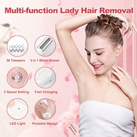 Epilator for Women,2 in 1 Hair Removal for Women Face,Rechargeable Hair Remover Device Smooth Glide Epilator for Bikini, Face, Arm, Legs, Armpits(Pink)