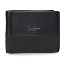 Pepe Jeans Double Horizontal Wallet with Coin Pocket, Black, 11 x 8 x 1 cm, Leather, RFID Protected, Men's Horizontal Wallet with Coin Pocket, black, Standard size, Horizontal wallet with coin pocket