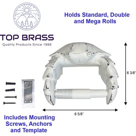 Crab Wall Mount Toilet Paper Roll Holder - Unique Decorative Rustic Nautical Beach Coastal Sea Nautical Decor – Distressed White Finish