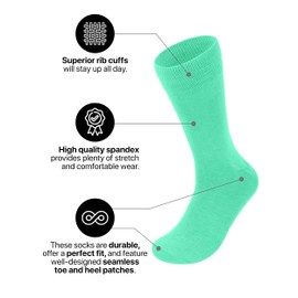Feraricci Solid Color Polyester Socks for Men, Casual and Formal Attire Mid Rise Men’s Crew Socks - Mint