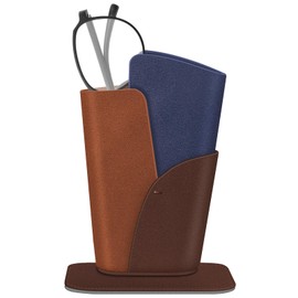 FINTIE Eyeglasses Holder - Anti-scratch Premium Vegan Leather Glasses Stand Case for Desk or Nightstand, Dark Brown