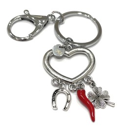 MODA MavillA Keyring Lucky Charm Heart Clover Horn Horse Horse Steel Gift Box Included Silver / Black XL, Silver / black