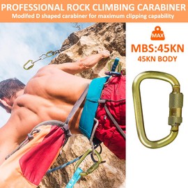 DEKABR Heavy Duty Alloy Steel Auto-Locking Climbing Carabiner - 45KN Twist Lock Carabiner for Rock and Tree Climbing, Rescue, and Mountaineering. ANAB Certified, 4.21-inch, Large, (Gold, 5 Pack)